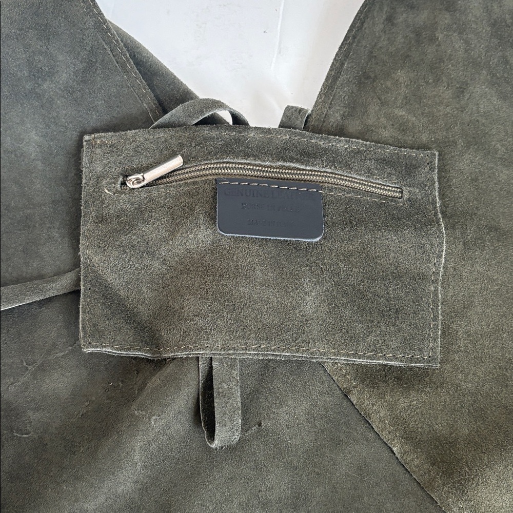 Made in Italy (no brand) olive green leather large tote shoulder bag boho style - Picture 13 of 16